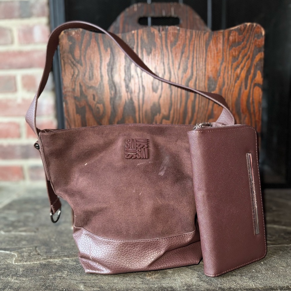 Steve Madden Brown Leather Shoulder Bag and Wallet Set